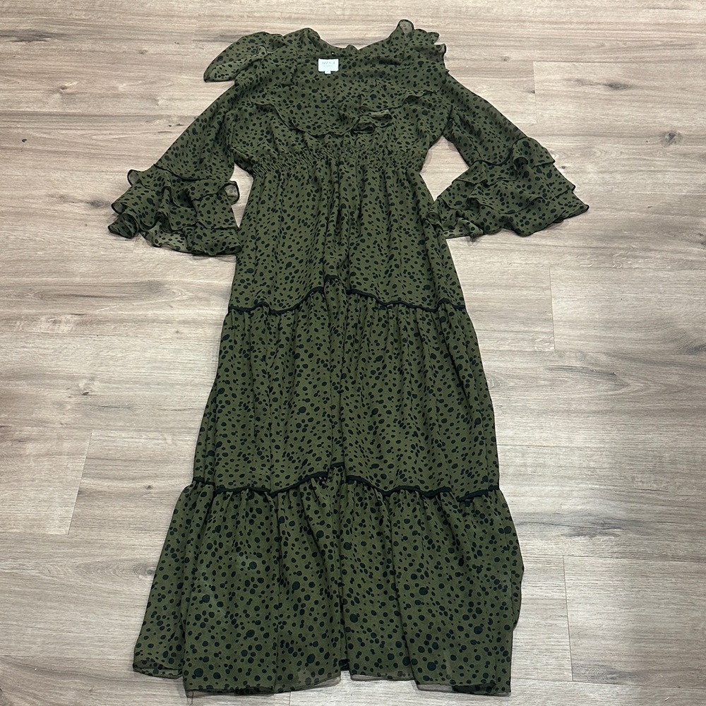 Misa Los Angeles Green Polka Dot Long Sleeve Dress